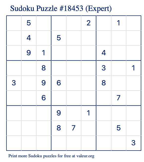 Free Printable Expert Sudoku Puzzle number 18453