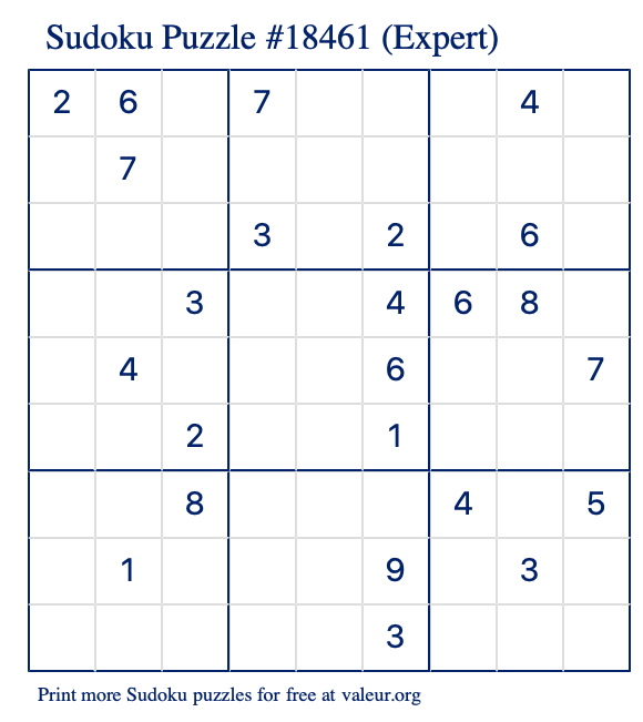 Free Printable Expert Sudoku Puzzle number 18461