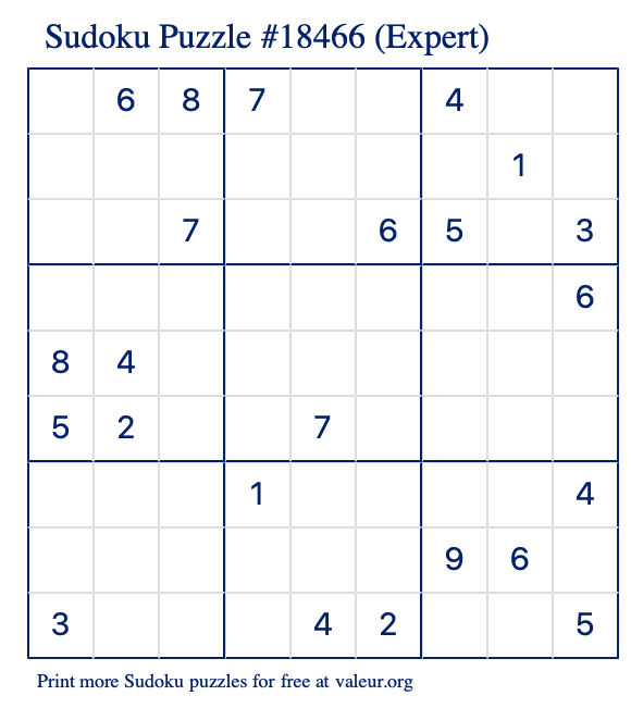 Free Printable Expert Sudoku Puzzle number 18466