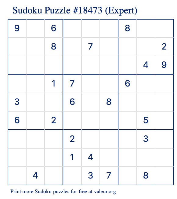 Free Printable Expert Sudoku Puzzle number 18473