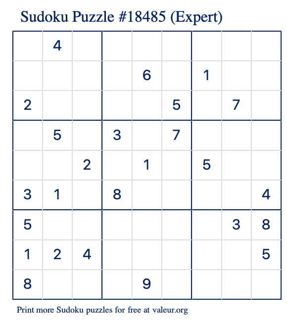 Free Printable Expert Sudoku Puzzle number 18485