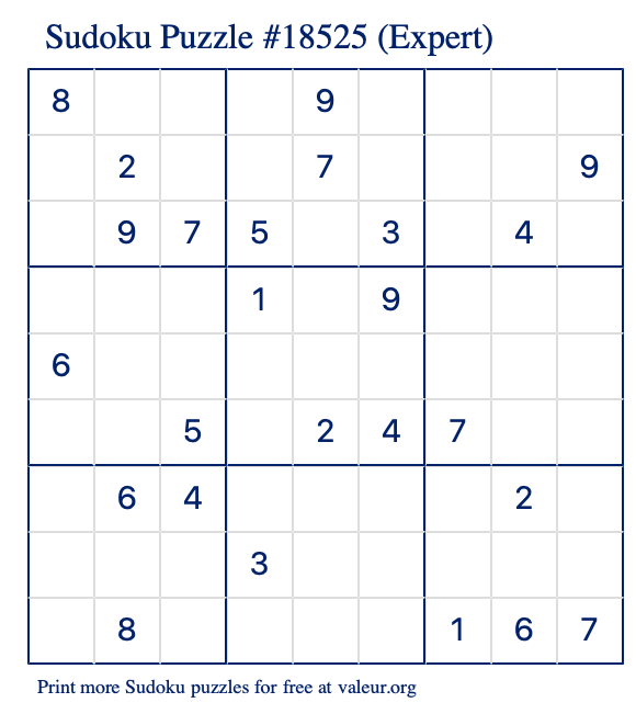 Free Printable Expert Sudoku Puzzle number 18525