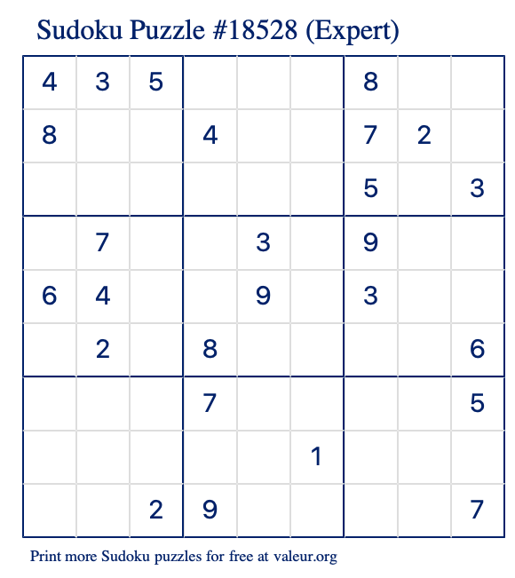 Free Printable Expert Sudoku Puzzle number 18528