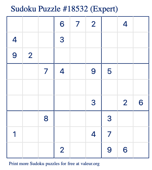 Free Printable Expert Sudoku Puzzle number 18532