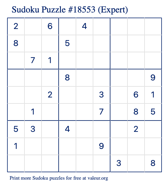 Free Printable Expert Sudoku Puzzle number 18553