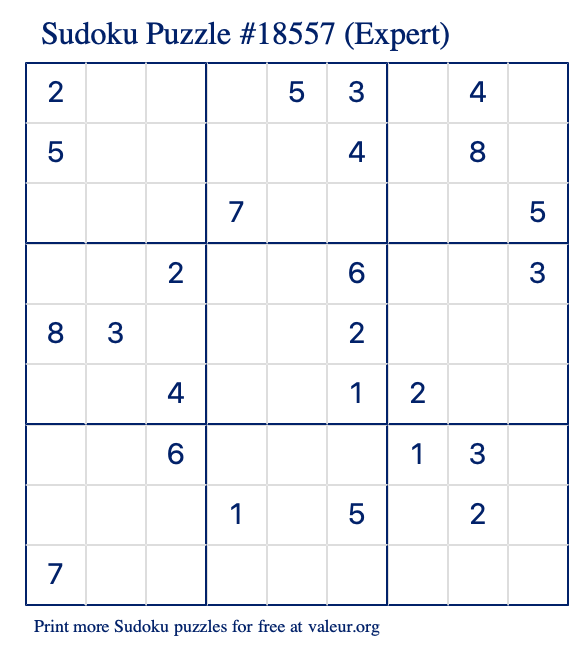 Free Printable Expert Sudoku Puzzle number 18557