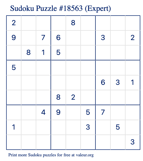Free Printable Expert Sudoku Puzzle number 18563