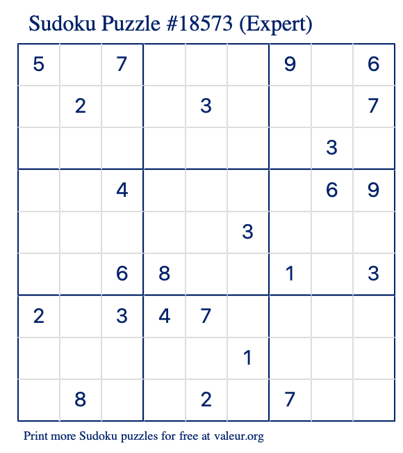 Free Printable Expert Sudoku Puzzle number 18573