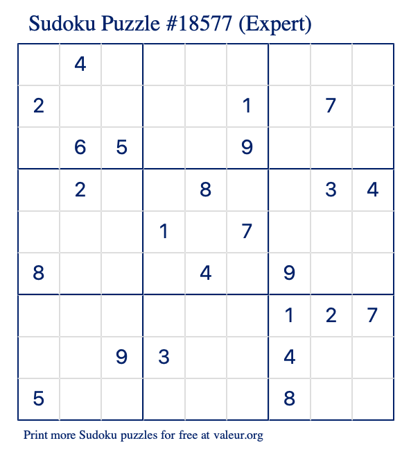 Free Printable Expert Sudoku Puzzle number 18577