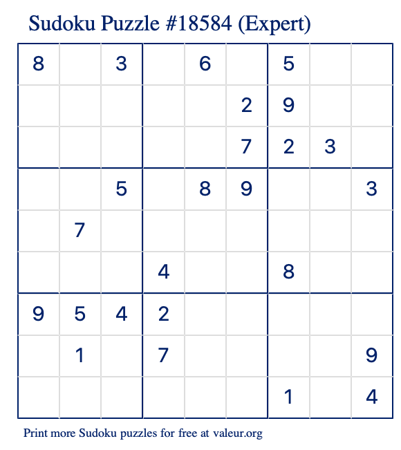 Free Printable Expert Sudoku Puzzle number 18584