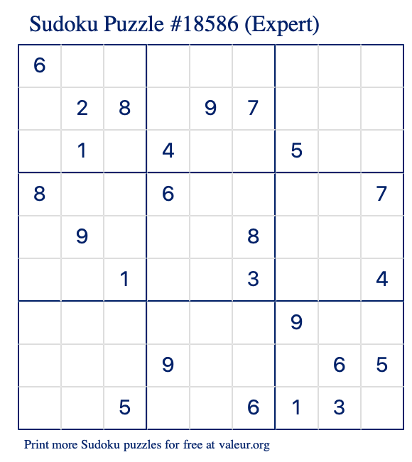 Free Printable Expert Sudoku Puzzle number 18586