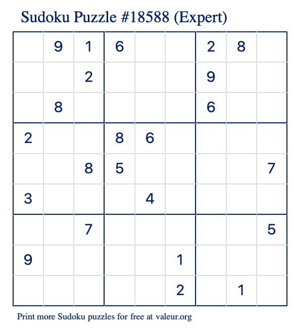 Free Printable Expert Sudoku Puzzle number 18588