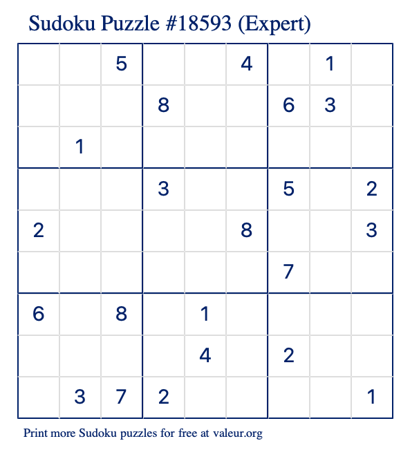 Free Printable Expert Sudoku Puzzle number 18593
