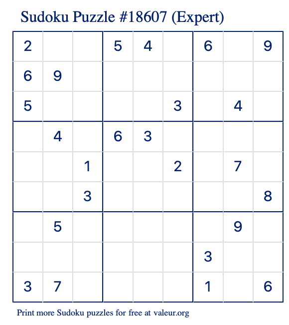 Free Printable Expert Sudoku Puzzle number 18607