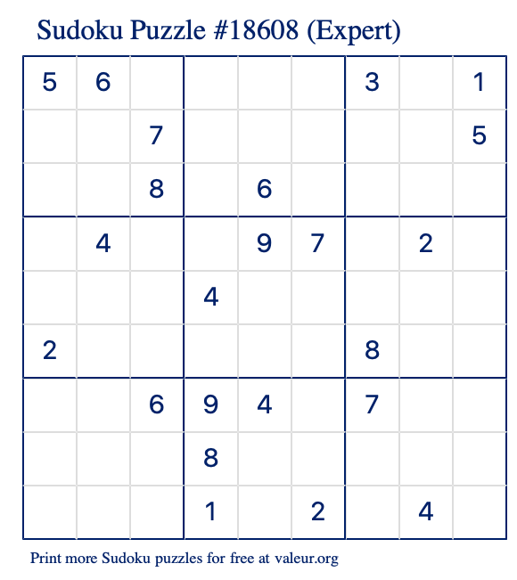 Free Printable Expert Sudoku Puzzle number 18608