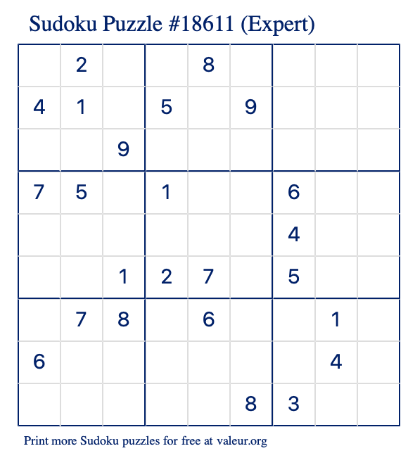 Free Printable Expert Sudoku Puzzle number 18611