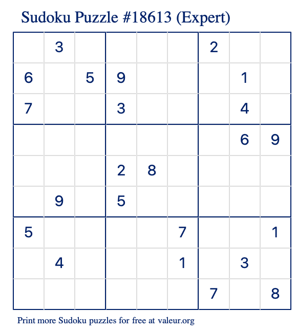 Free Printable Expert Sudoku Puzzle number 18613
