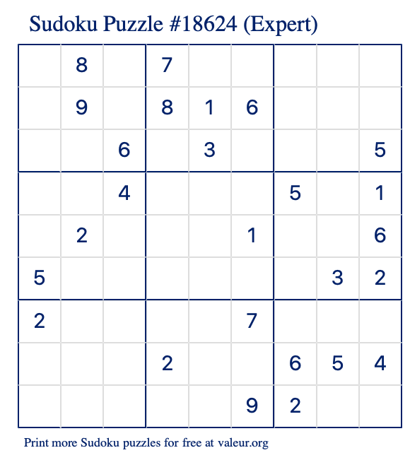 Free Printable Expert Sudoku Puzzle number 18624