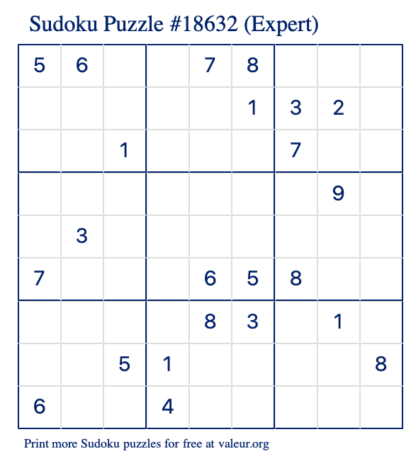 Free Printable Expert Sudoku Puzzle number 18632