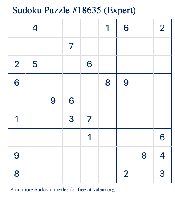 Free Printable Expert Sudoku with the Answer 18635