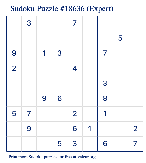 Free Printable Expert Sudoku Puzzle number 18636