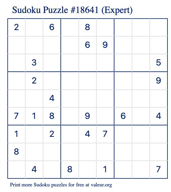 Free Printable Expert Sudoku Puzzle number 18641