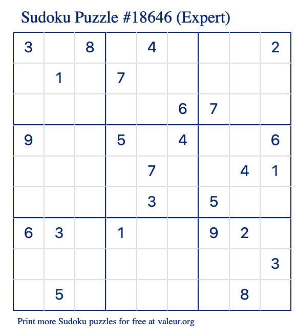 Free Printable Expert Sudoku Puzzle number 18646