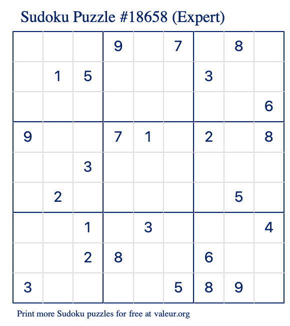 Free Printable Expert Sudoku Puzzle number 18658