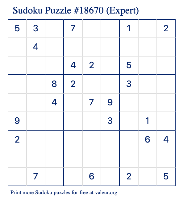 Free Printable Expert Sudoku Puzzle number 18670