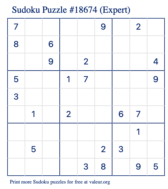 Free Printable Expert Sudoku Puzzle number 18674