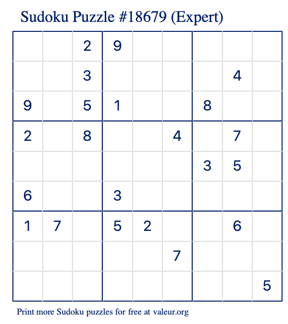 Free Printable Expert Sudoku Puzzle number 18679