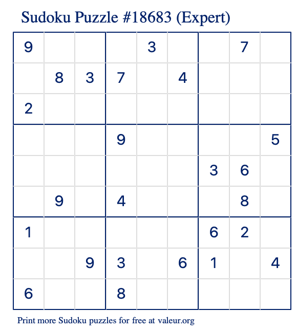 Free Printable Expert Sudoku Puzzle number 18683