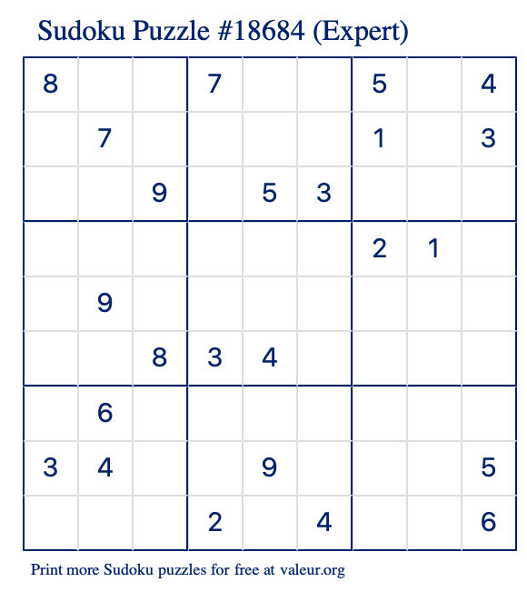 Free Printable Expert Sudoku Puzzle number 18684