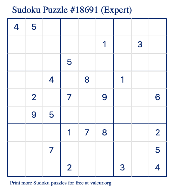 Free Printable Expert Sudoku Puzzle number 18691