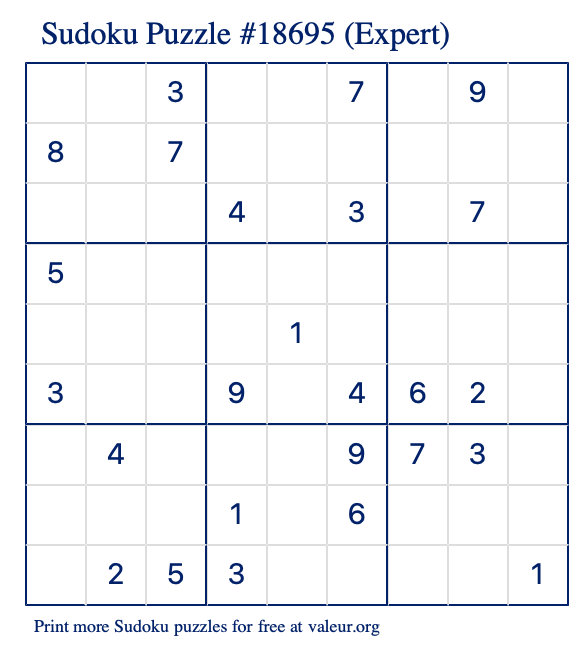 Free Printable Expert Sudoku Puzzle number 18695