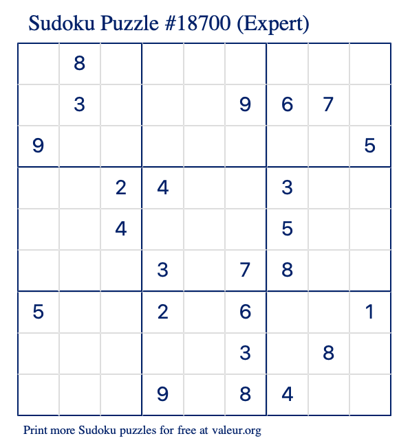 Free Printable Expert Sudoku Puzzle number 18700