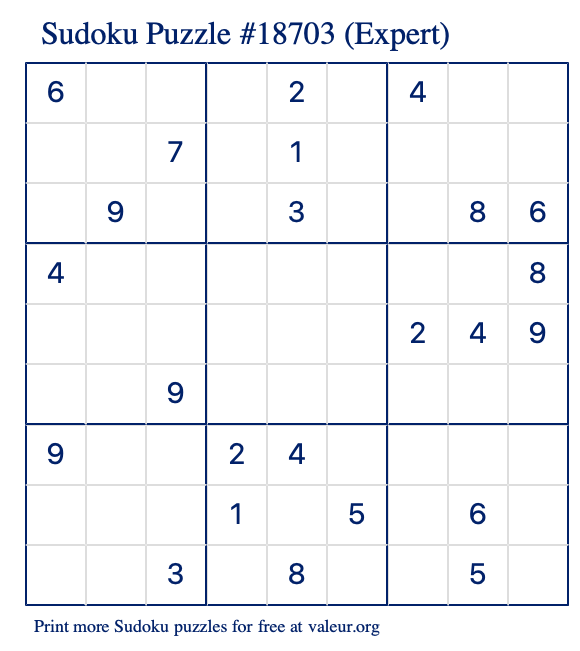 Free Printable Expert Sudoku Puzzle number 18703