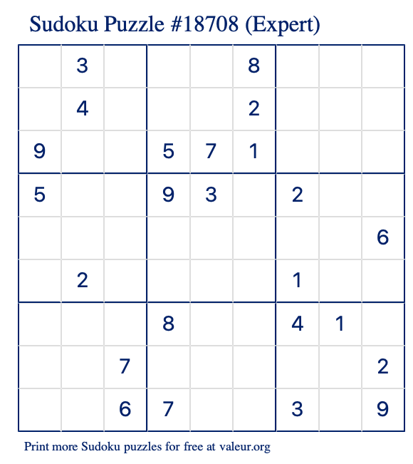 Free Printable Expert Sudoku Puzzle number 18708