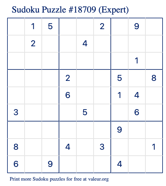 Free Printable Expert Sudoku Puzzle number 18709