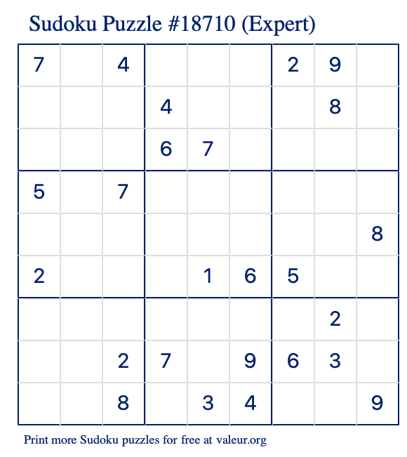 Free Printable Expert Sudoku Puzzle number 18710