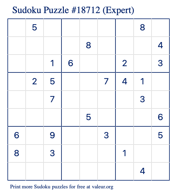 Free Printable Expert Sudoku Puzzle number 18712