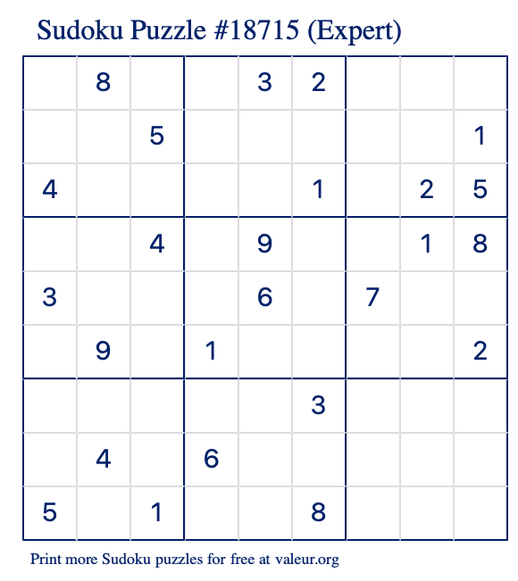 Free Printable Expert Sudoku Puzzle number 18715