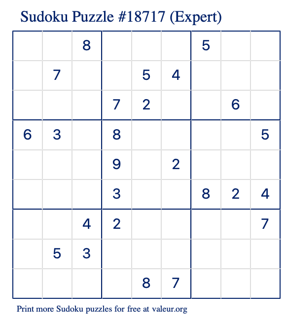Free Printable Expert Sudoku Puzzle number 18717