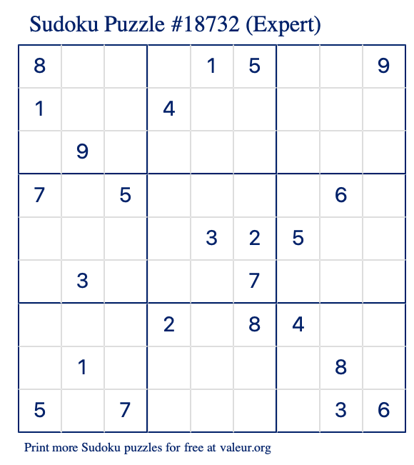 Free Printable Expert Sudoku Puzzle number 18732