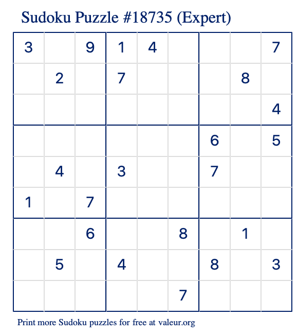 Free Printable Expert Sudoku Puzzle number 18735