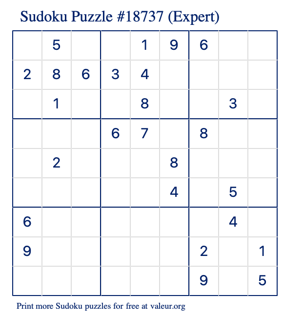 Free Printable Expert Sudoku Puzzle number 18737