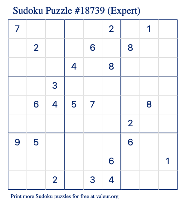 Free Printable Expert Sudoku Puzzle number 18739