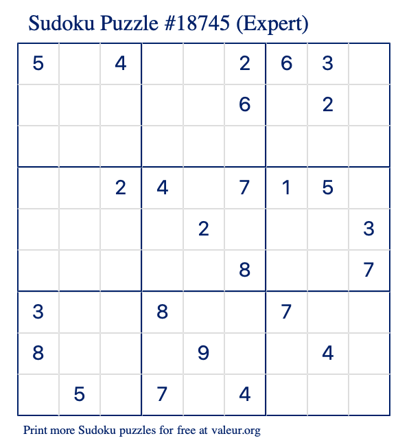 Free Printable Expert Sudoku Puzzle number 18745