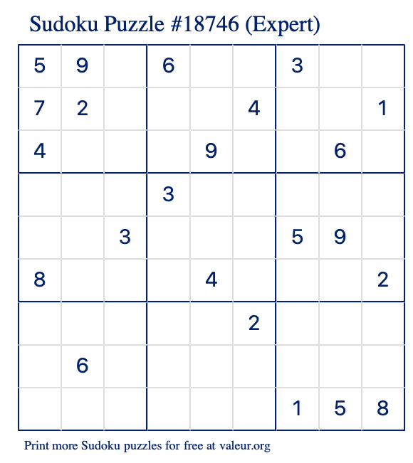 Free Printable Expert Sudoku Puzzle number 18746