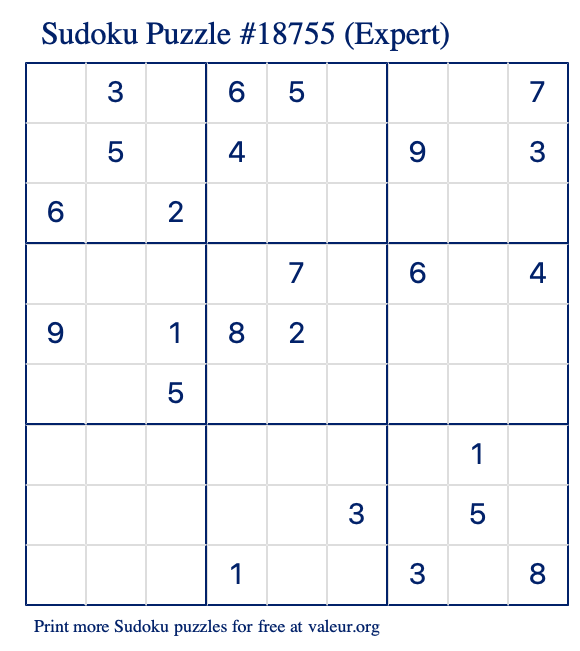 Free Printable Expert Sudoku Puzzle number 18755
